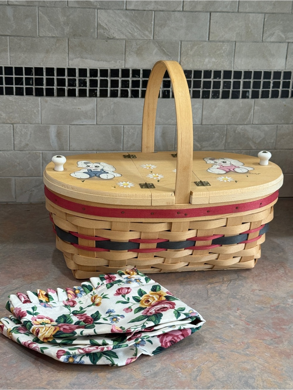 Vintage 1994 Longaberger Basket w Lid Double Hinged Basket + 2 Liners USA